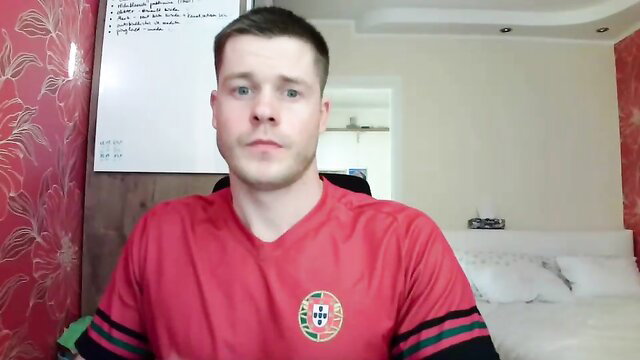 Chaturbate guy with glasses in red Portugal jersey, private naughty session