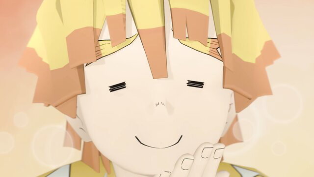 Cute anime girl with yellow hair prays in steamy Demon Slayer hentai POV thumbnail