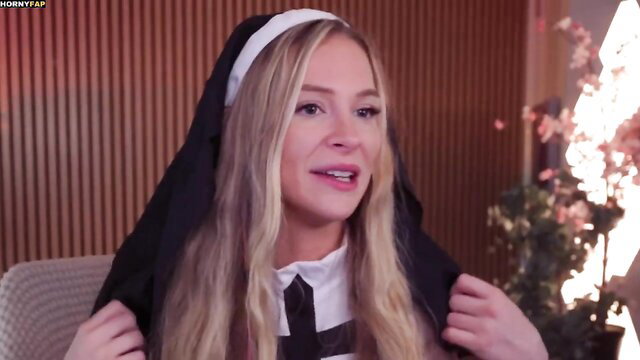 Hot blonde nun in sexy habit smiling seductively, Bebahan reaction