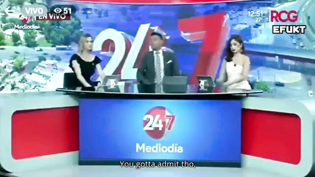 Hot Latina news anchors in tight dresses on live TV panel show