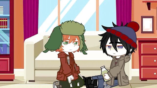 Kyle Broflovski and Stan Marsh gay duo in cozy room South Park hentai