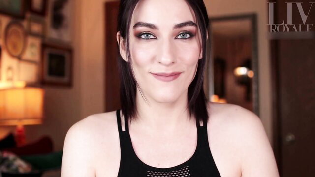 Liv Royale in sexy black mesh top, seductive green eyes POV femdom tease