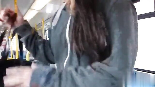 Dutch cutie flashing nude body on public tram