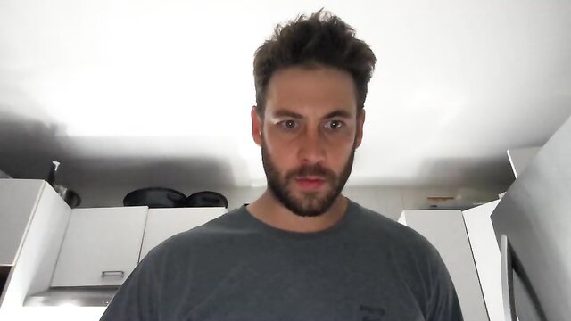 Kinky masked guy in gray tee bares ass on cam chaturbating solo