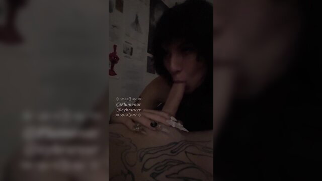 Tattooed emo guy POV blowjob on massive cock closeup