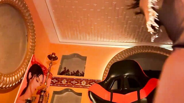 Orla86 strips nude in Arab room, hot belly dancer blowjob vibe