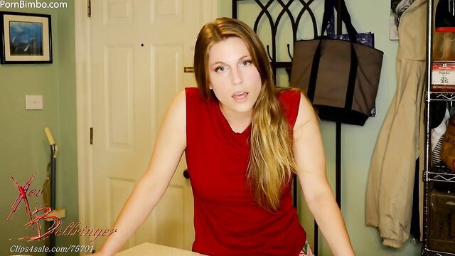 Xev Bellringer curvy MILF teases in red tank top POV