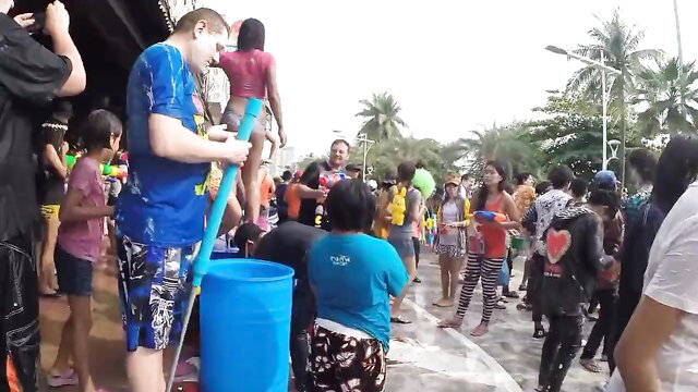 Ladyboy hooker in steamy outdoor water fight adventure HD