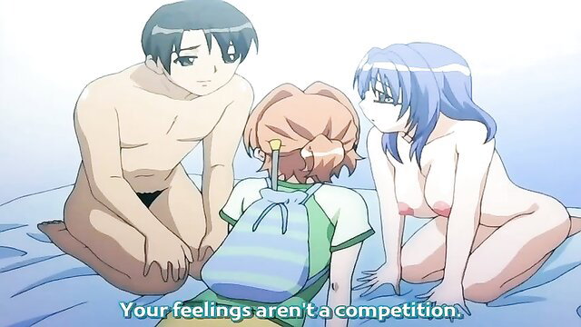 Anime busty MILF and daughters nude with naked guy in taboo orgy