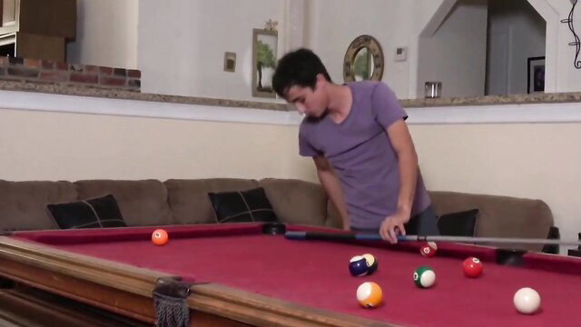 Young guy in POV pool game setup, horny German MILF Bia nearby