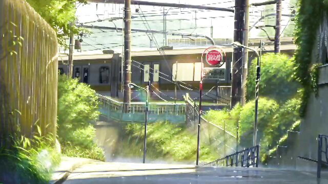 Steamy anime girl at rainy train station stop sign