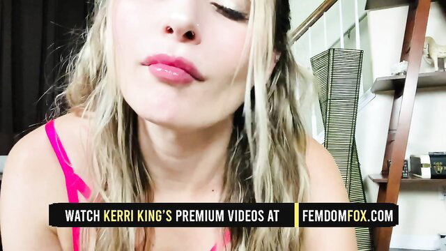 Blonde femdom Keri King closeup POV tease, watch premium JOI
