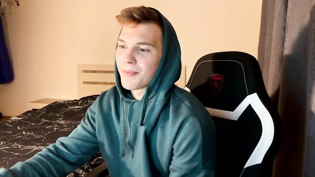 Vova Belkin first time anal plug play on cam in hoodie