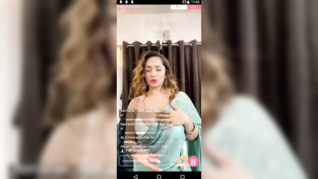 Aditi Mistry teases big tits in sheer green saree, sexy Indian strip