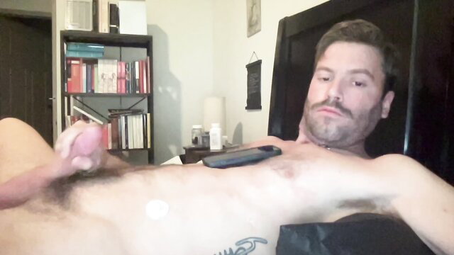 Macho dude stroking big cock in private webcam show