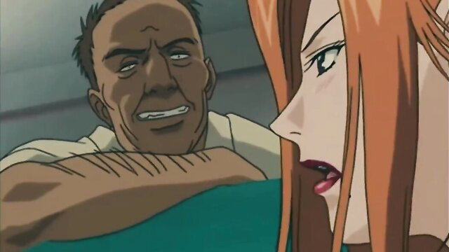 Hentai babe with red hair shocked by black man's grab in public tease