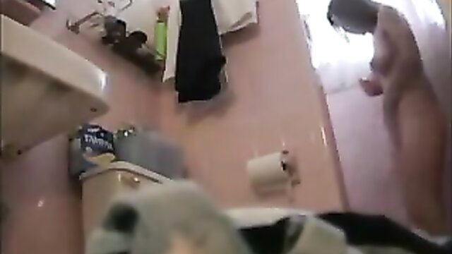 Hot Asian sister nude in shower caught spying amateur voyeur