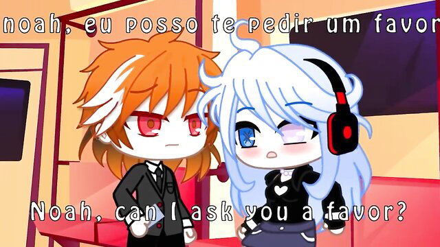 Gacha Life anime characters Noah and friend asking favor in cute chibi style