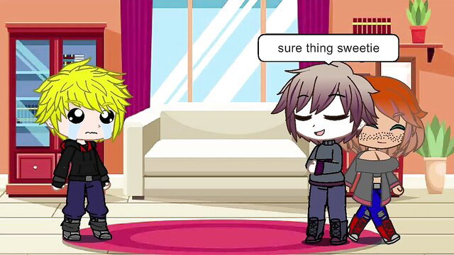 Cute Gacha boys in cozy room chat, blonde teen with tears