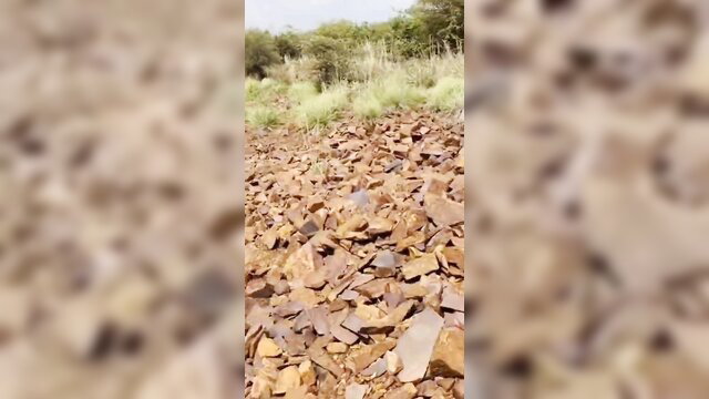 Indian Desi aunt wild outdoor public rocks scene