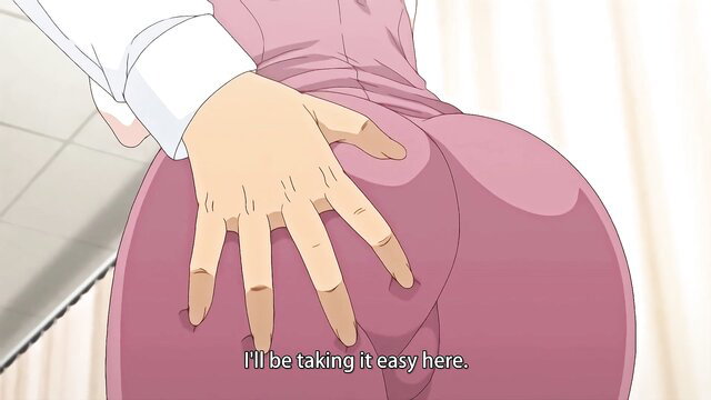 Anime MILF groped from behind in tight pink dress, big ass tease