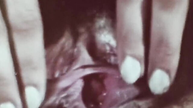 Brunette closeup hairy pussy spread by fingers in steamy action