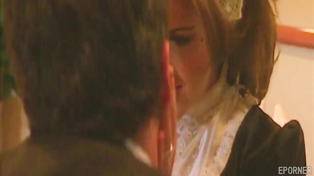 Blonde bombshell in lingerie takes hard pounding from behind