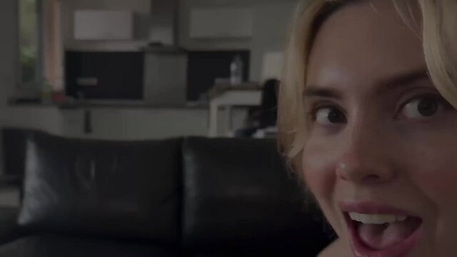 Hot blonde Pandora smiles excitedly in adult video thumbnail