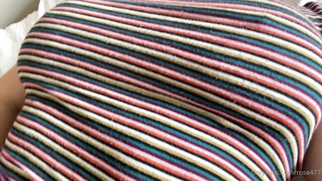 Rose ASMR in striped top, cleavage tease in bed lewd ASMR