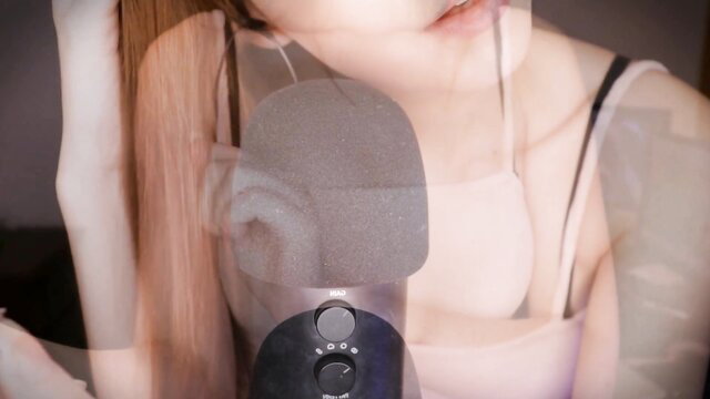 Maimy ASMR with big tits in top, mic closeup, sexy ASMR tease