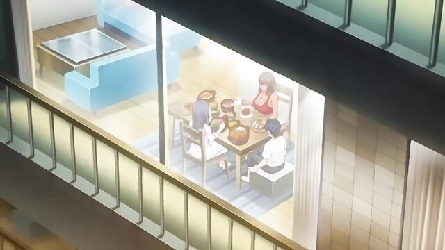 Anime hentai family dinner scene with hot Asian chubby teen