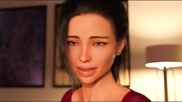 3D hentai stepmom with huge tits and sexy body in red dress