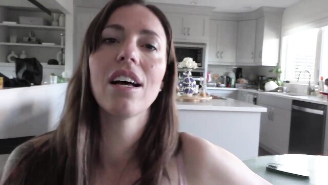 Hot MILF stepmom in tank top speaks in kitchen POV tease
