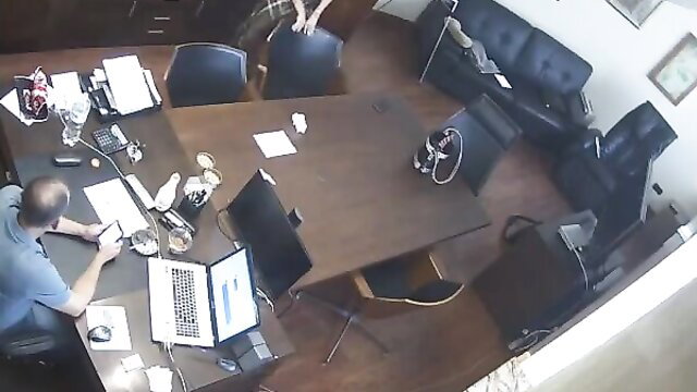 Naughty secretary fucked hard by boss on office desk CCTV