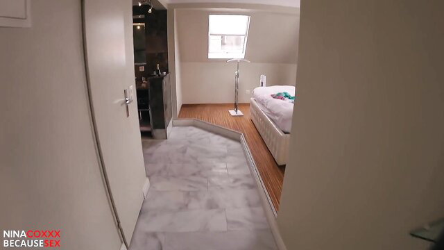 Nina Coxxx in steamy bedroom, hot blonde stepmom ready for action