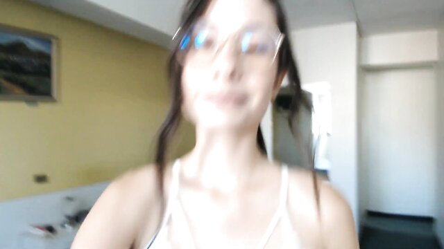 Ella smiling in tank top before gym fuck with boyfriend