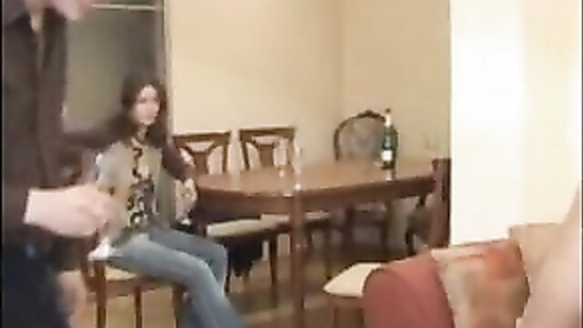 Brunette amateur anal fucked in front of friends at party