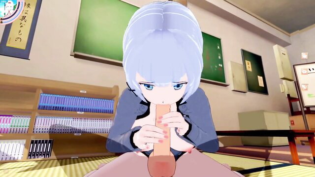 Siesta from Tantei wa Mou Shindeiru blue hair anime girl sucking cock closeup