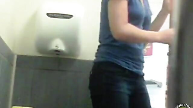 College girl bending over in toilet, caught peeing on hidden cam