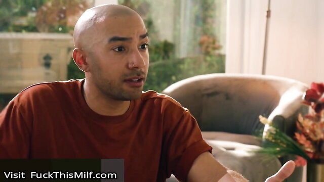 Bald Asian guy talking passionately in homemade MILF video