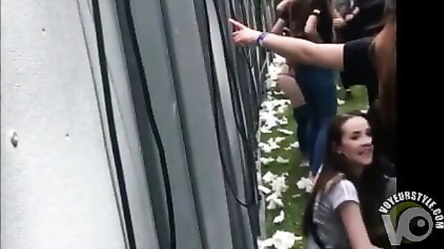 Naughty camgirl's tight camel toe wet down blouse public surprise