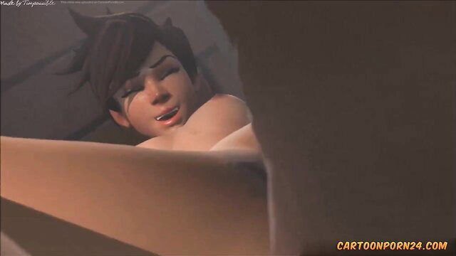 Tracer nude from Overwatch in closeup POV blowjob scene