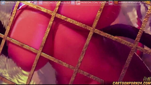 Futanari babe's huge red ass behind bars in raw cartoon porn