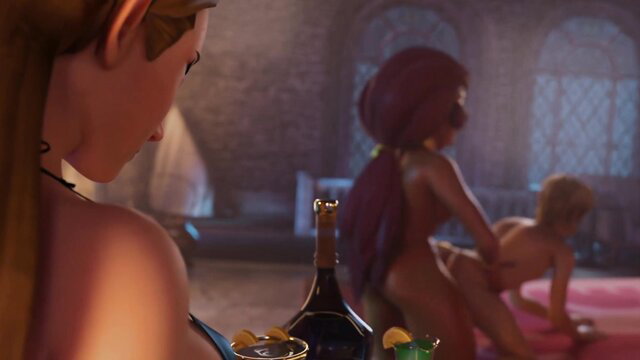 Elf girl watches busty black futa Urbosa pound Link with huge toy