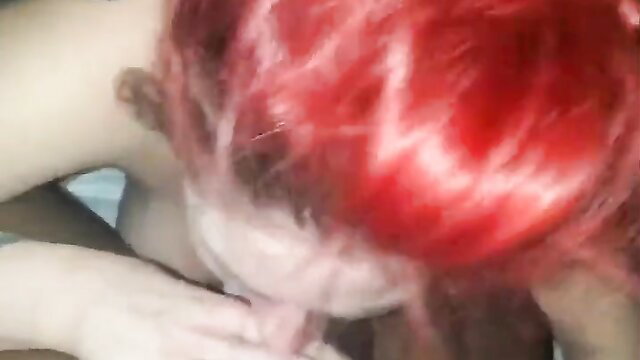 Hot redhead Goth babe sucking cock POV closeup