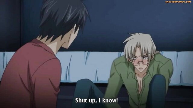 Gay anime thumbnail: Black-haired guy tells silver-haired twink to shut up in The Tyrant Who Falls in Love OVA
