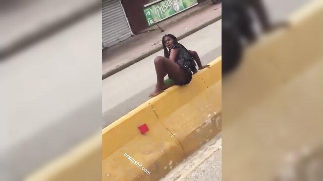 Loyal tight 21yo black college girl sits topless on ledge barefoot