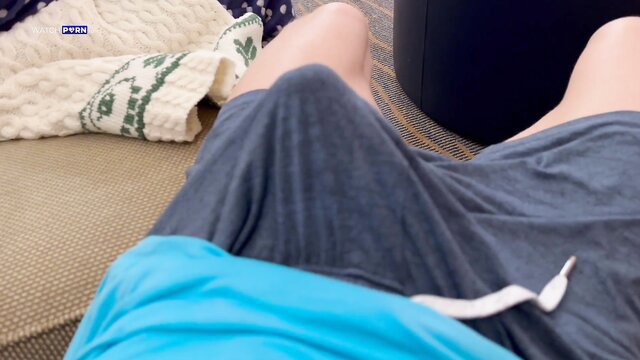 Crystal Clark step-mom in tight gray shorts bulging crotch movie night