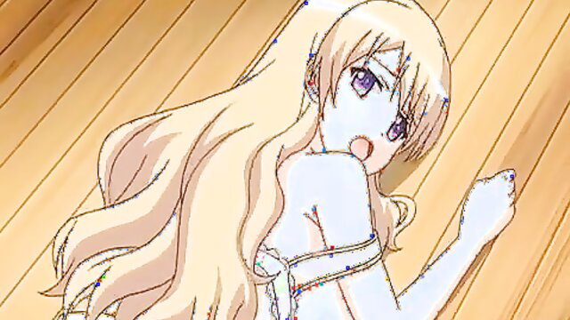 Blonde hentai girl bound and moaning on floor in sexy anime scene