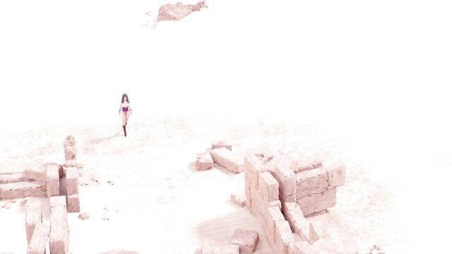 Brunette babe in pink lingerie struts in ancient ruins